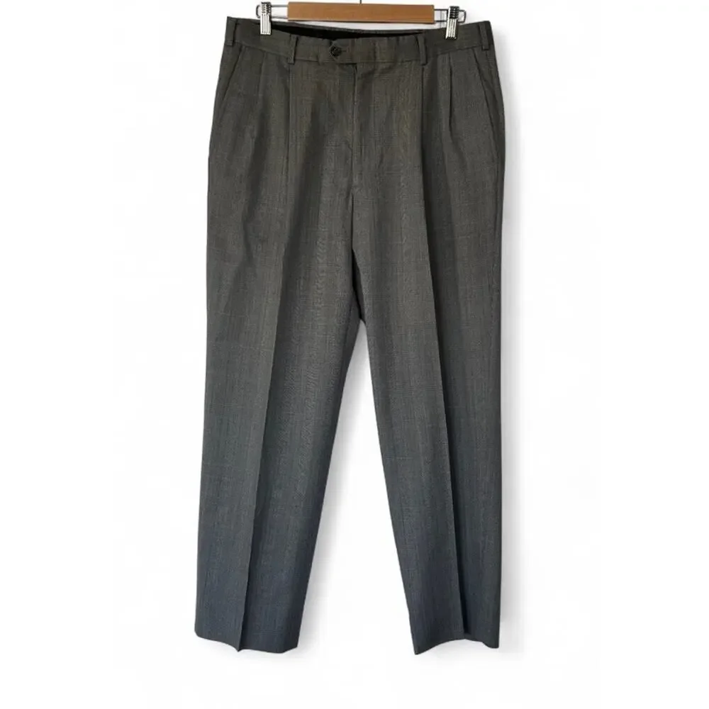Hart Schaffner Marx Gray Check Wool 2 Piece Suit Set 40R Pants 34x30 USA Made